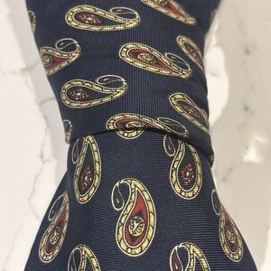 Vintage Tommy Hilfiger Men's Necktie Paisley Navy Blue Gold Burgundy Silk USA
